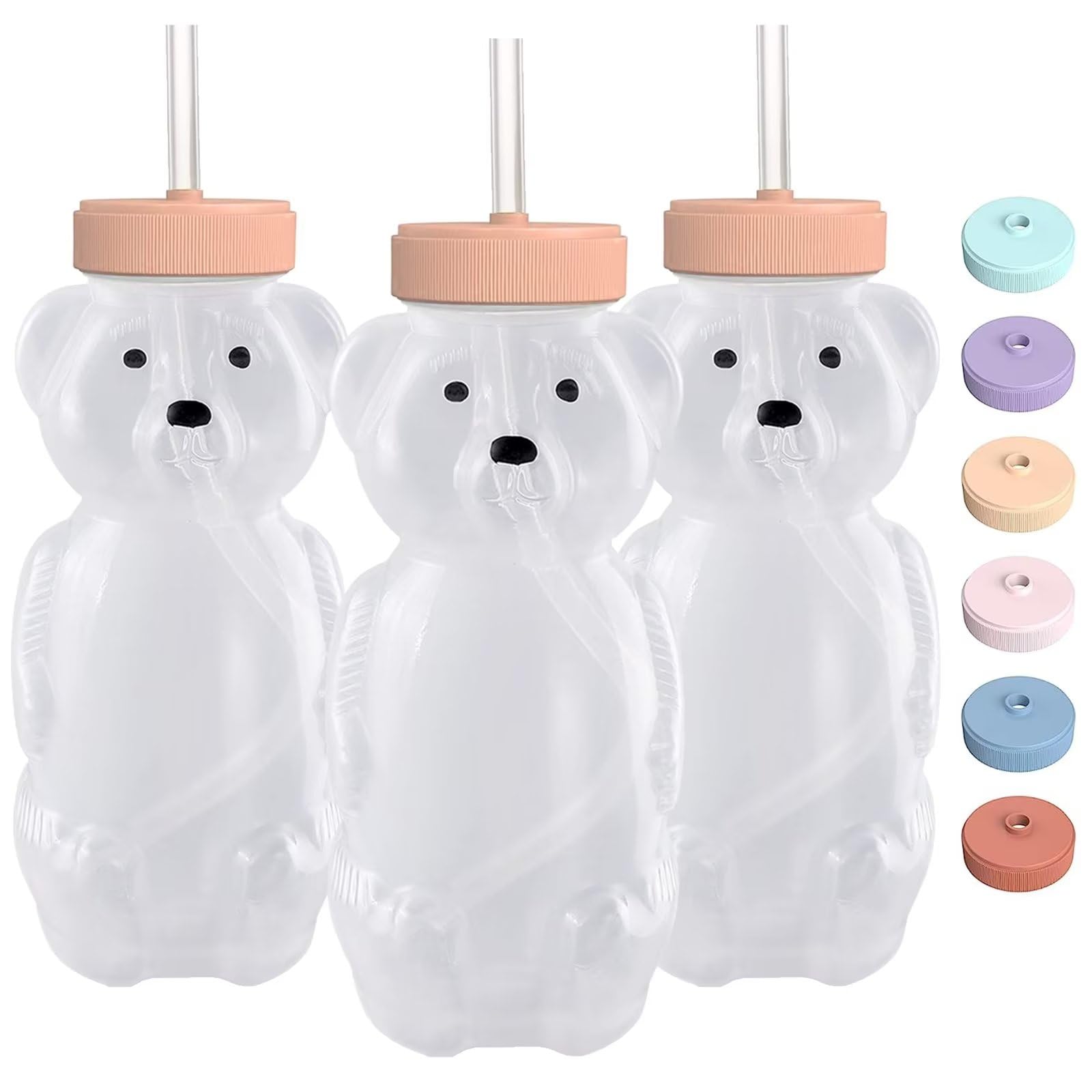 Honey Bear Straw Cups for Babies 3 pack, 8oz honeybear straw cup with improved safety lid design, Straw learning therapy cup. Le