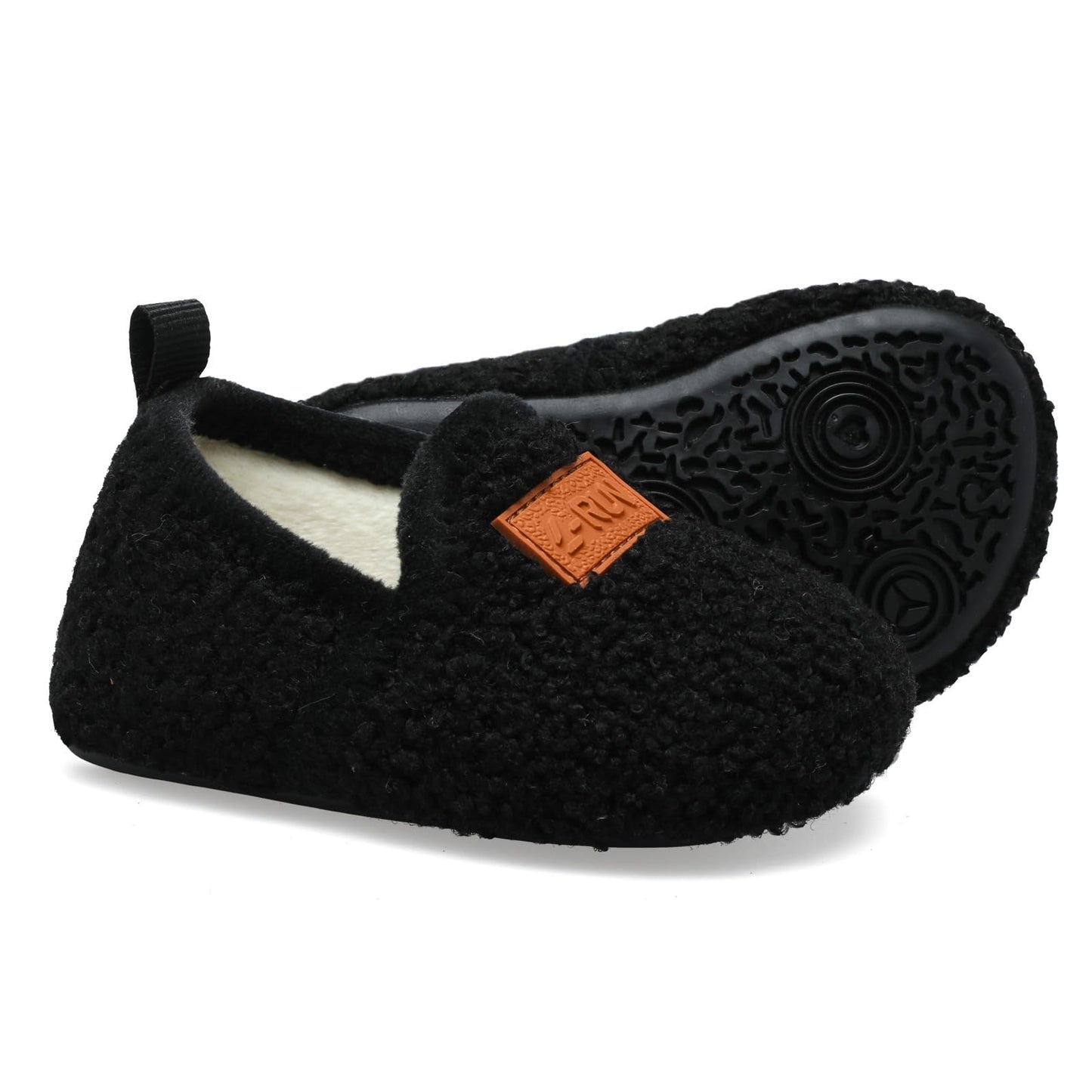 L-Run Black Fuzzy Slippers For Kids House Slipper Shoes Black 3.5-4.5 Infant=Eu20-21
