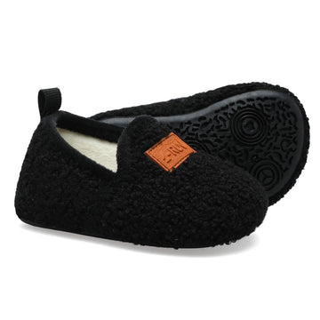 L-Run Black Fuzzy Slippers For Kids House Slipper Shoes Black 3.5-4.5 Infant=Eu20-21