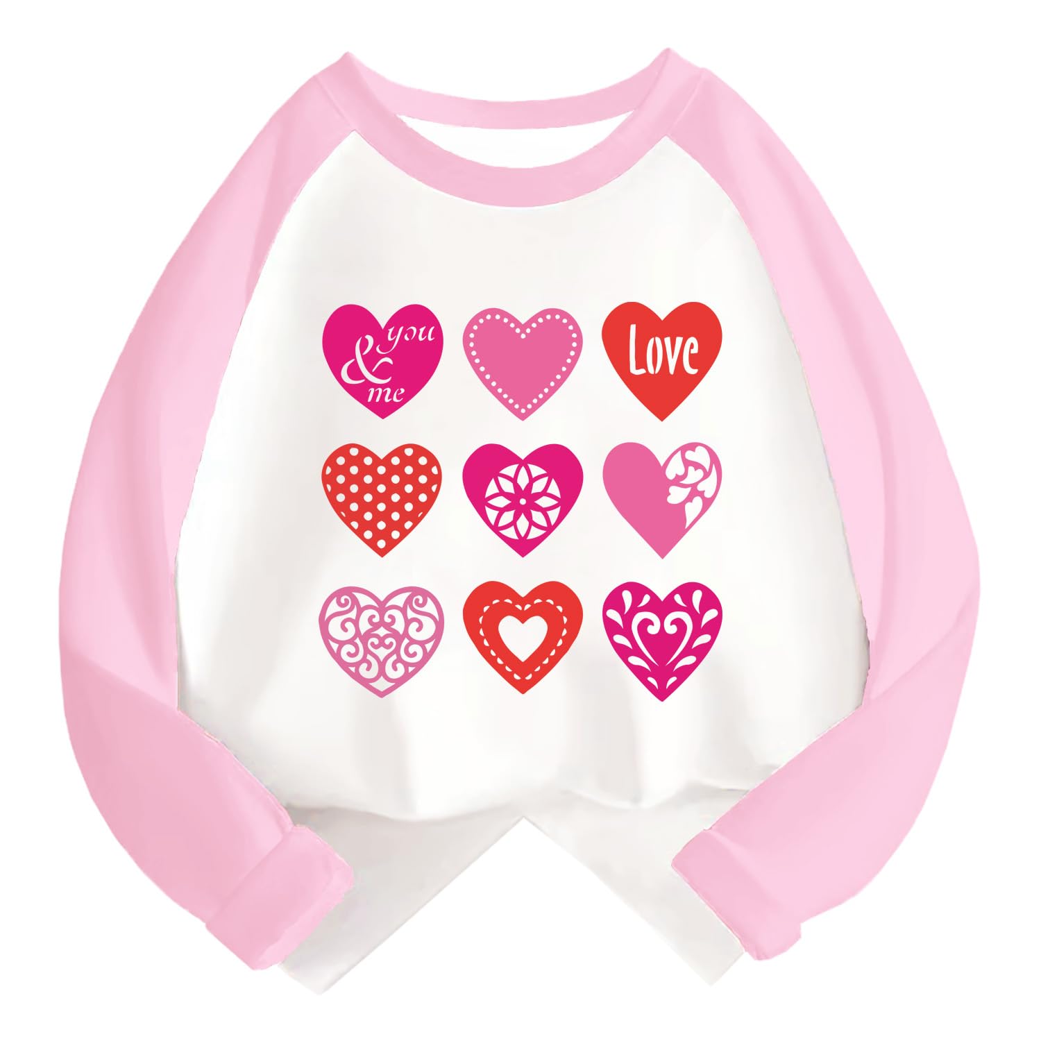 Toddler Boy Valentines Day Shirt Little Girls 7T Love Heart Long Sleeve Raglan Kids Shirts For Valentines Pink Tees