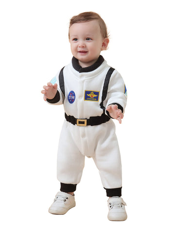 Lxkikmm Baby Toddler Boy Astronaut Costume Space Suit Cosplay Party Jumpsuit Halloween Rompers,White 12-18 Months