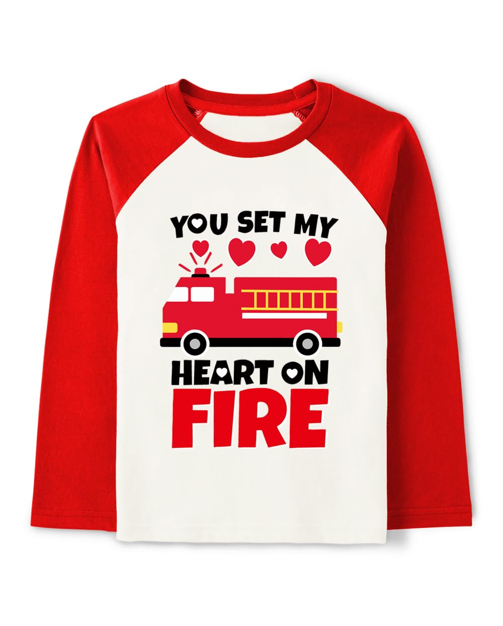 Cm-Kid Kids Valentines Shirt Girls Boys Firetruck Print Long Sleeve T-Shirt Toddler Valentines Patchwork Outfit Tees Clothes 2-3