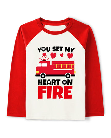 Cm-Kid Kids Valentines Shirt Girls Boys Firetruck Print Long Sleeve T-Shirt Toddler Valentines Patchwork Outfit Tees Clothes 2-3