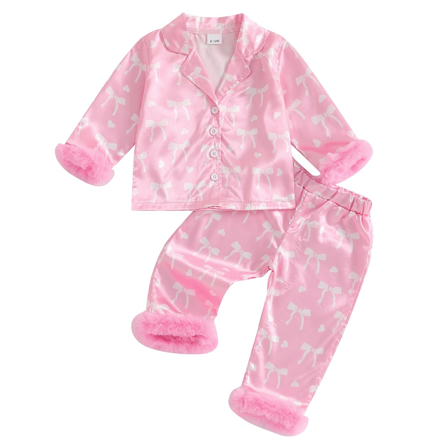 DuAnyozu Toddler Baby Girl Satin Valentines Pajamas Set Feather Trim Heart Print Little Girl Valentines Pjs Spring Clothes (Lotu