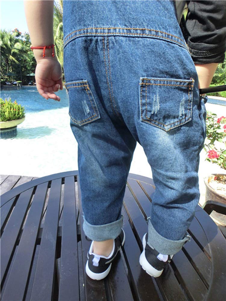 Kidscool Space Snap Leg/Crotch Mettal Buttons Reipped Denim Overalls,Blue,2-3 Years