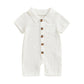 Honganda Summer Baby Boy Cotton Linen Jumpsuit Short Sleeve Button Down Playsuit Romper One Piece Outfit 0-24M (White, 3-6 Month