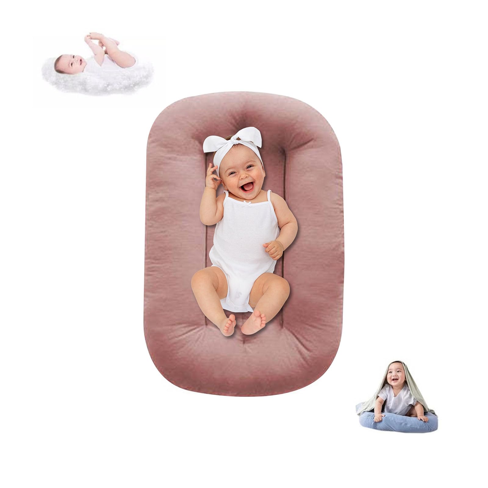Lucakuins Baby Lounger for Infants 0-12 Months, Bionic Design Baby Lounger Soft Organic Cotton Breathable Lounger, Newborn Babie