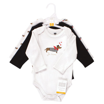 Hudson Baby Unisex Bodysuits Cotton Long-Sleeve Bonjour Dachshund, 3-6 Months, Bonjour Dachshund, 3-6 Months Us