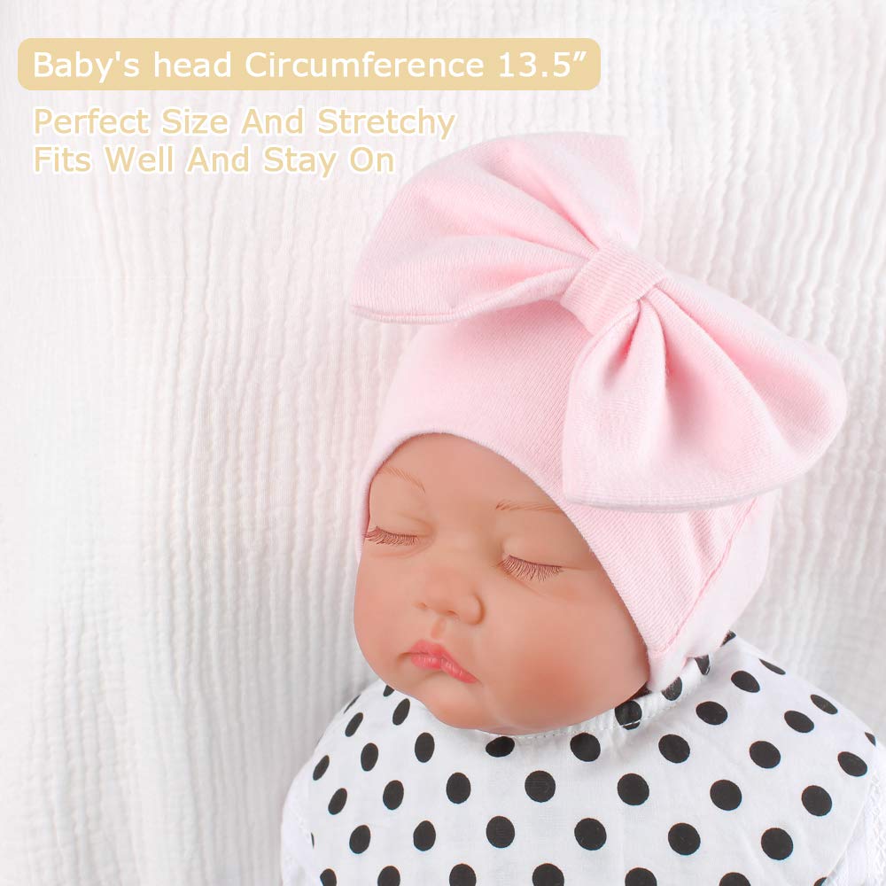 Newborn Baby Girl Hat Cotton Baby Bow Beanie Preemie Hats Spring Infant Hats For Girls 0-12 Months (White+Pink+Purple, 0-6 Month