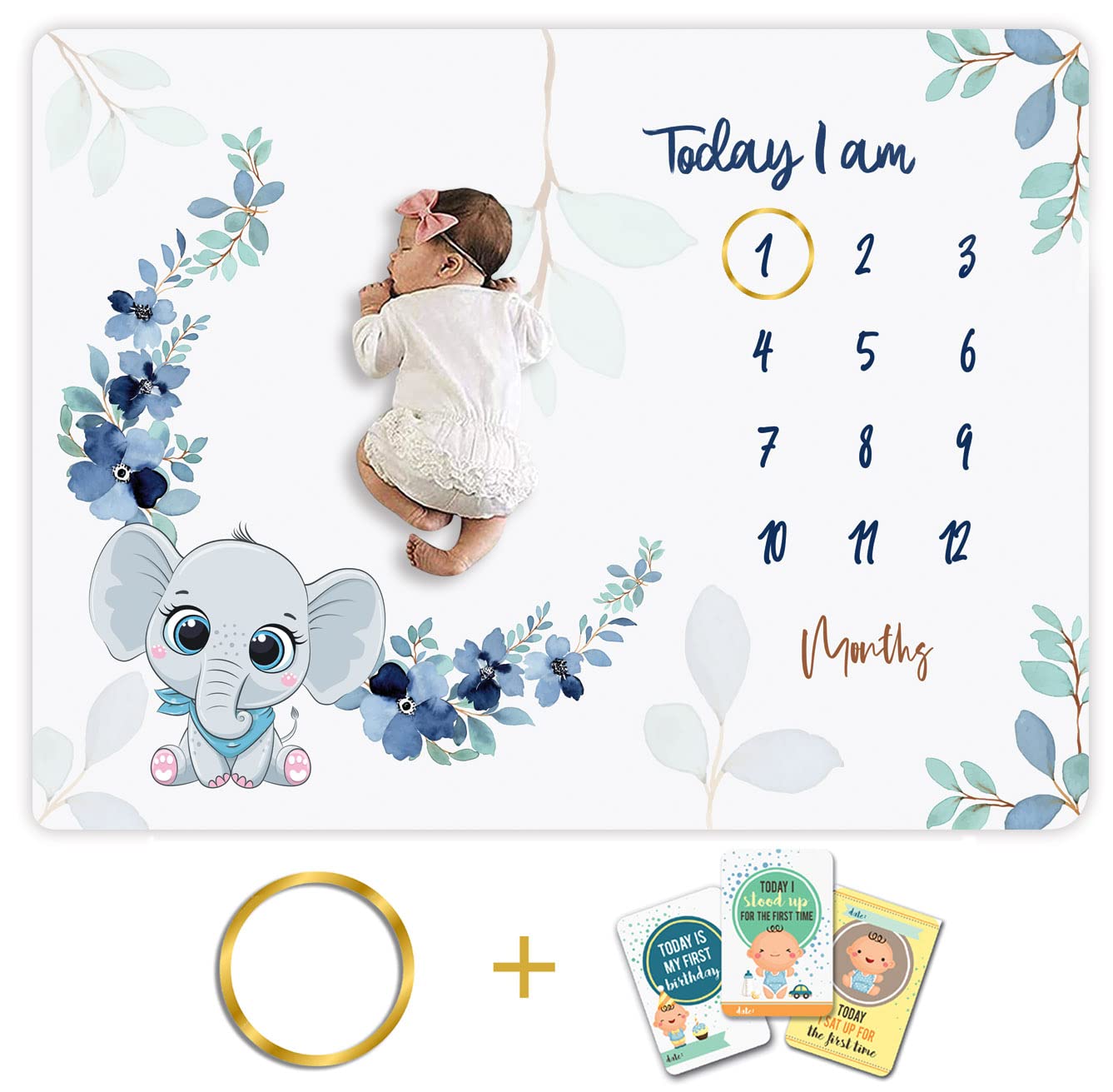 Custom Catch Monthly Milestone Blanket | 1 To 12 Months | Best For Newborn Boy & Girl, Multicolor, Cotton, Skin Friendly, Count 