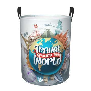 Pevtufa Travel Around The World Foldable Laundry Basket Organizer,Fabric Clothes Toy Storage Basket Nursery Hamper Storage Bin F