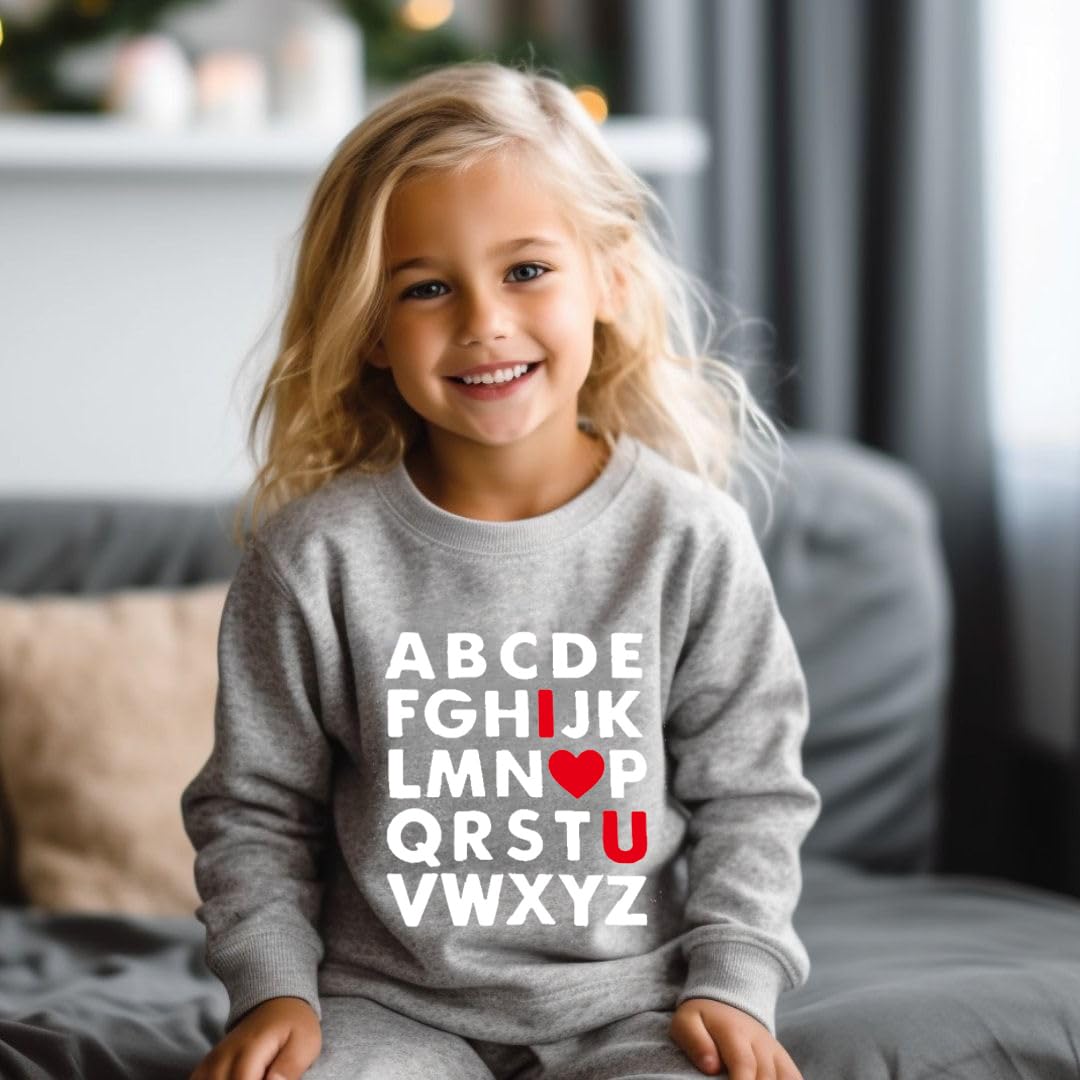 Xfsjgna Valentines Sweatshirts 4T Toddler Boys Girls Valentine'S Day Abc I Love U Heart Graphic Shirt Kids Long Sleeve Tops Gray