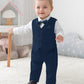 Disaur Baby Boy Clothes Toddler Boy Outfits, 4Pc Gentleman Dress Romper + Vest + Pants + Bow Tie Cotton Suit Set (Navy Blue,3-6