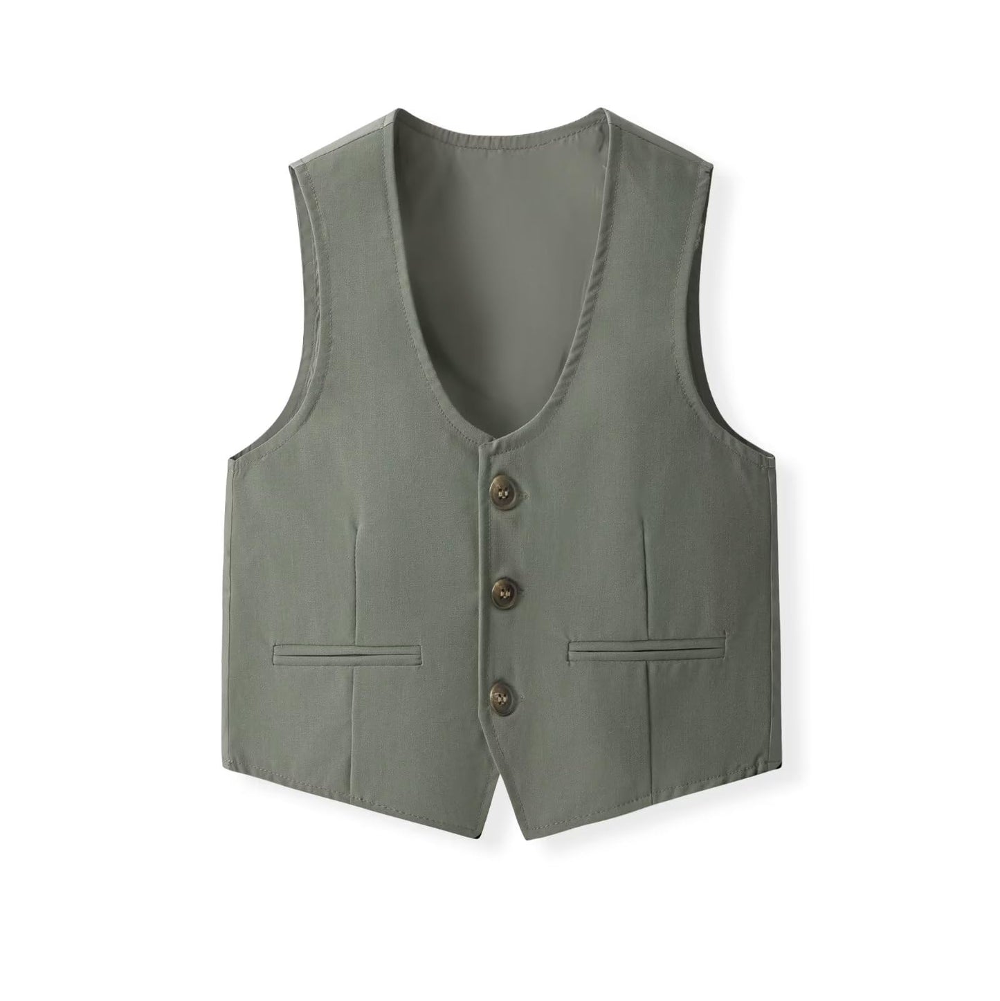 Toddler Baby Boys Gentleman Suit 3Pcs Outfits Long Sleeve Shirts & Gray Green Vest & Pants Tuxedo Wedding Birthday Party Set 3-4