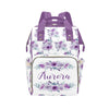 Personalized Diaper Bag Backpack for Women, Custom Name Nursing Mommy Daypack, Floral Purple Diaper Bag for Girls Boys, New Mom 