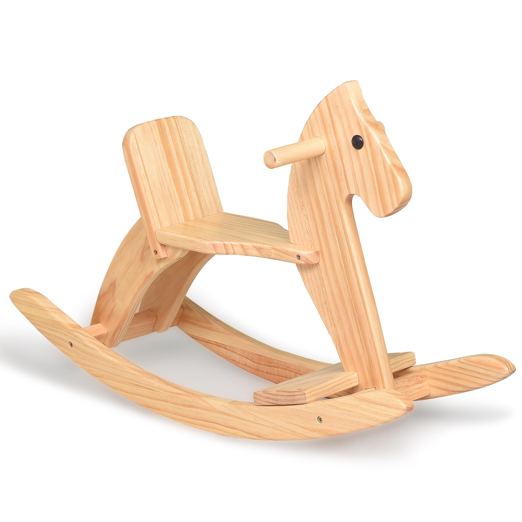 KRAND Rocking Horse Wooden Ride On Toy for Kids Classic Design Rocking Horse with Pedal and Safe Backrest Fine Workmanship(Class