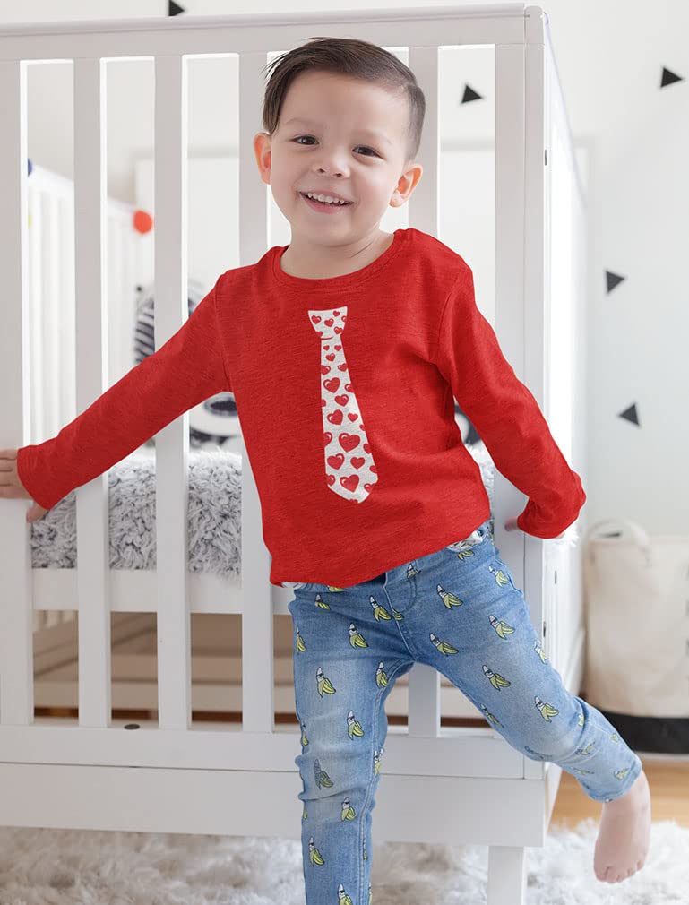 Red Hearts Tie Girls Boys Valentines Day Shirt Toddler Kids Long Sleeve T-Shirt 5T Red