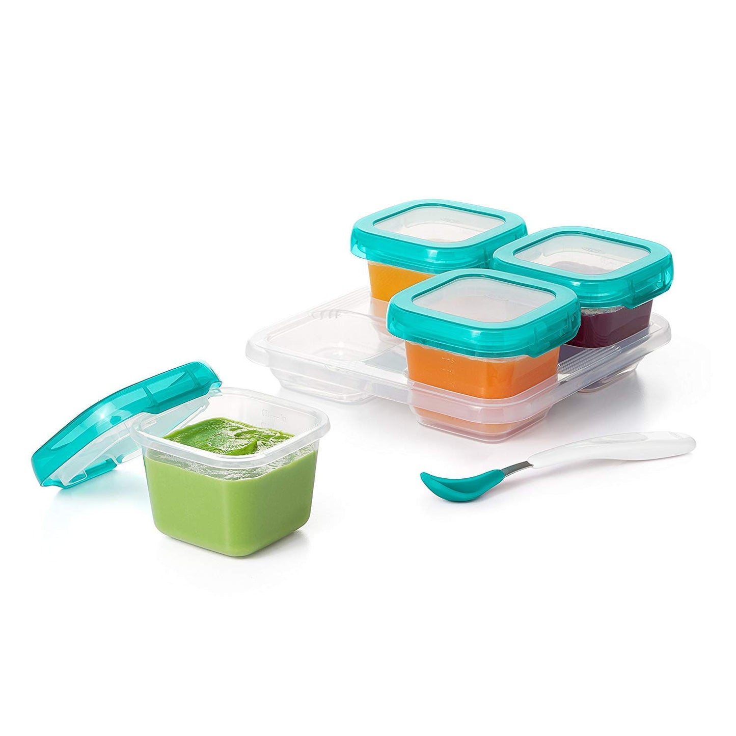 Oxo Tot Baby Blocks Food Storage Containers, Teal, 6 Oz - Set Of 2