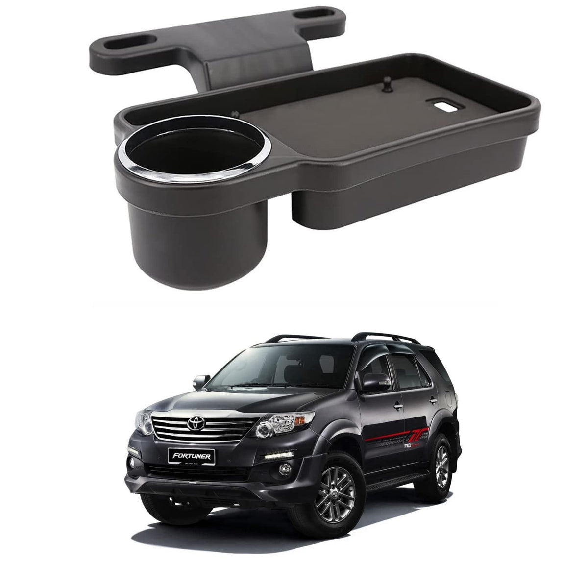 Oshotto (FT04) Foldable Car Auto Headrest Rear Back Seat Table Drink Food Cup Tray Holder Compatible with Toyota Fortuner  Bla