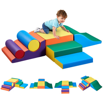VEVOR Climbing Toys, 7-Piece Set, Foam Climbing Toys for Toddlers 3 to 14 Years Old, PU Leather Climbing Blocks, Indoor Climb an
