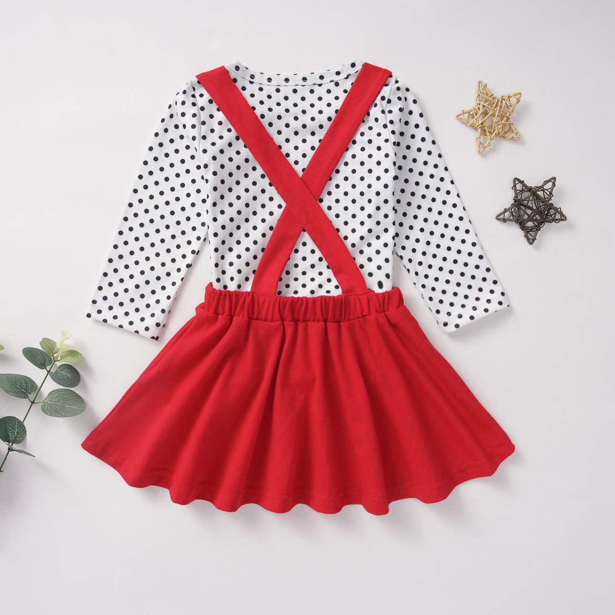 Xfglck Toddler Baby Girl Valentine'S Day Clothes Outfit Long Sleeve Dot Heart Long Sleeve Shirt Blouse +Suspender Skirts Set (Re
