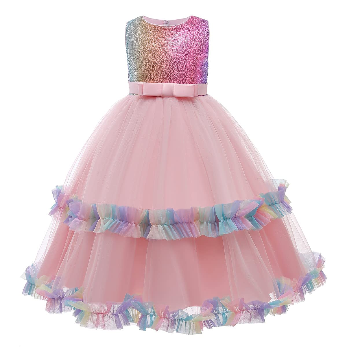 Izkizf Girls Unicorn Costume Sequins Princess Long Maxi Tulle Dress W/Headband Birthday Party Halloween Cosplay Dress Up Outfits