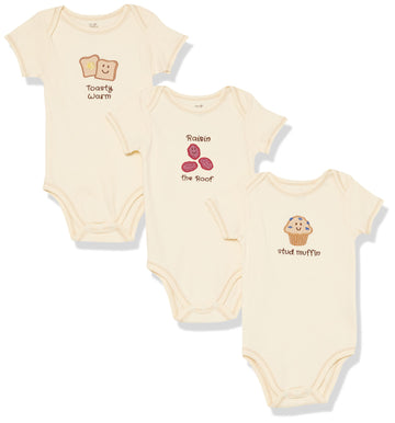 Touched By Nature Unisex Baby Organic Cotton Bodysuits, Muffin 3-Pack, 6-9 Months