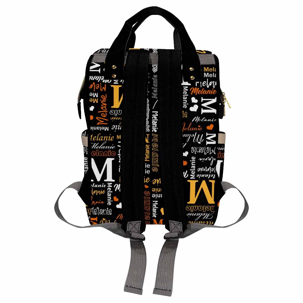 Artsadd Custom Monogram Diaper Back Pack With Thermal Pockets, Orange And White Travel Backpack Customized Baby Bags With Name G