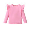 Lysmuch Toddler Baby Girls Long Sleeve Ruffle T Shirt Kids Casual Plain Solid Top Blouse T-Shirt Undershirt (Pink, 4-5T)
