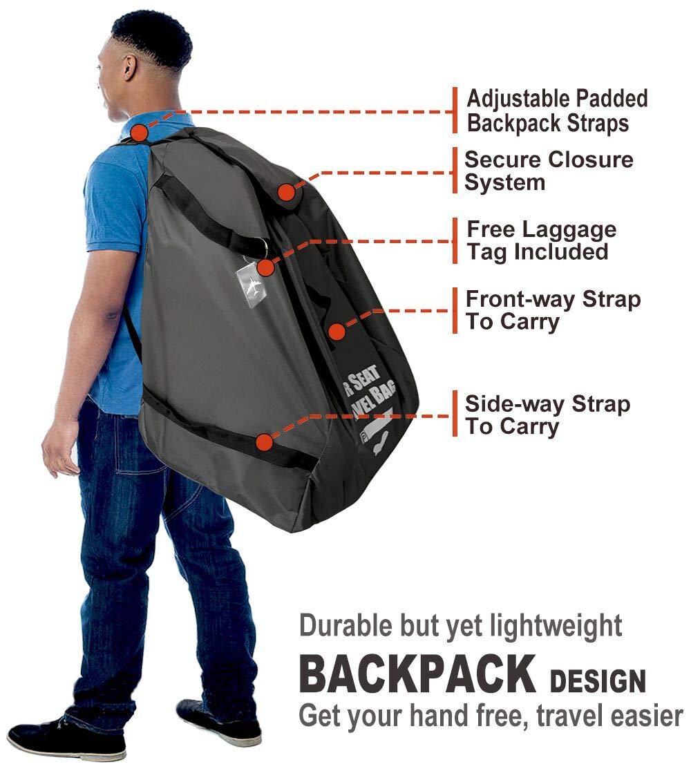 Car Seat Travel Bag For Air Travel - Profaster Airplane Carseat Gate Check Bag Backpack, Fold With Attached Carry Bag, Gray