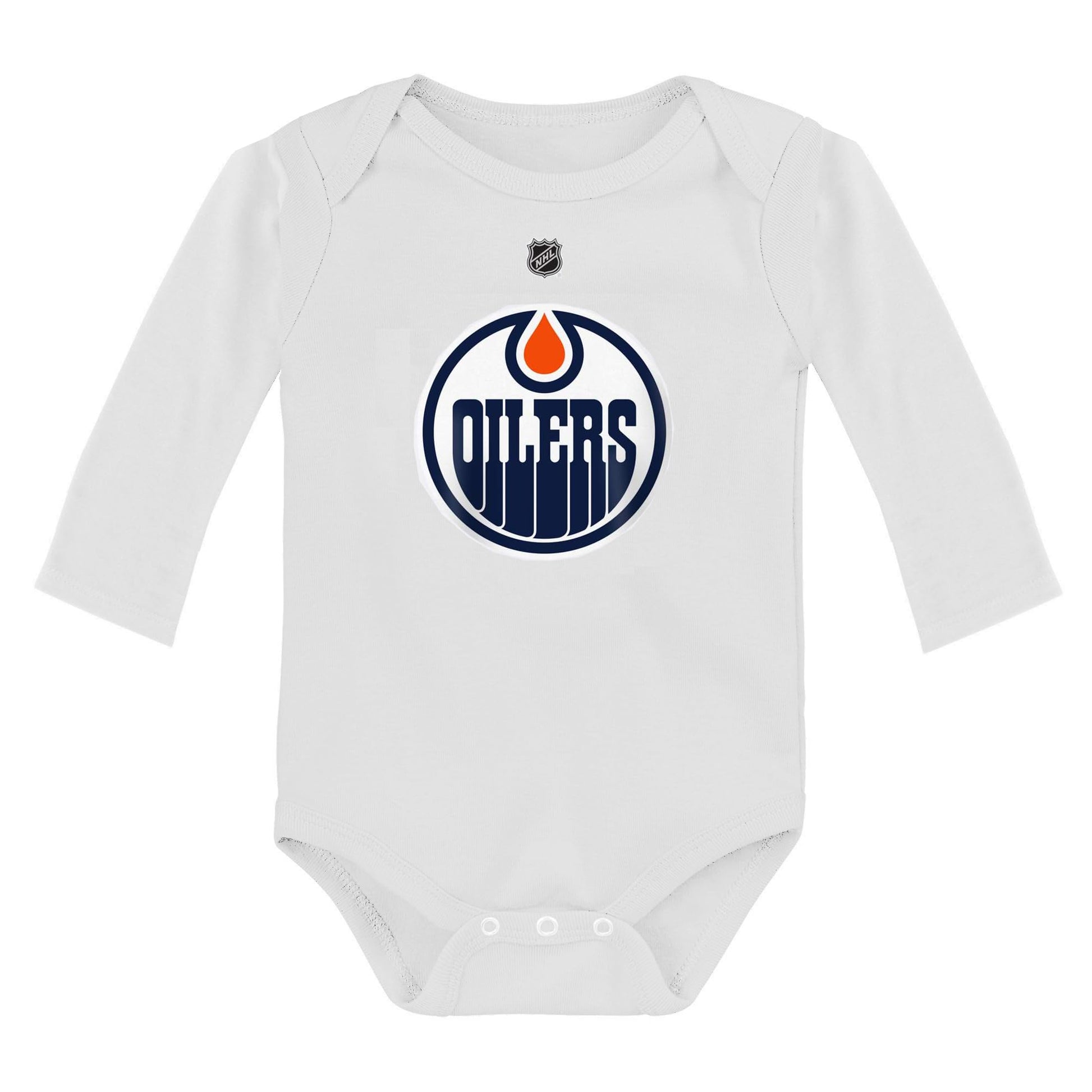 Outerstuff Nhl Newborn & Infants 0-24 Months Primary Logo Long Sleeve Bodysuit Creeper Romper (Edmonton Oilers - White, 3/6 Mont