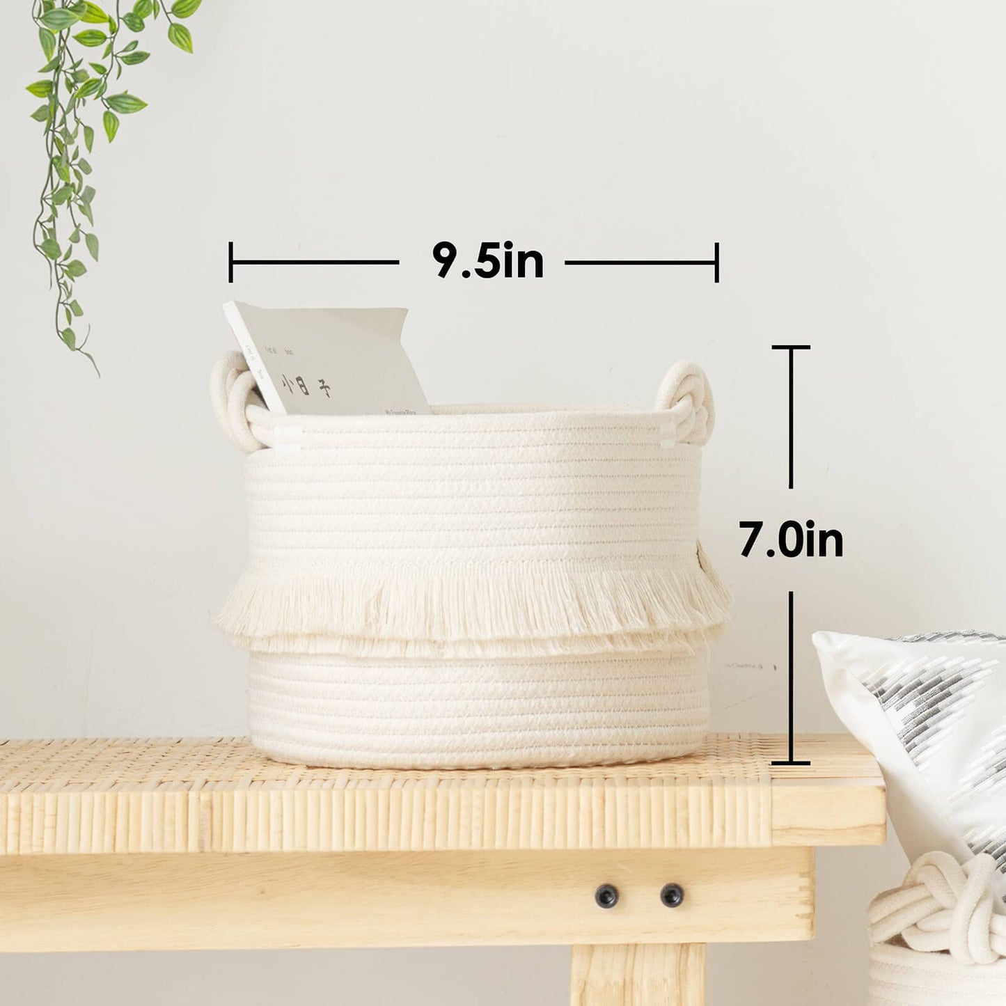 Cherrynow Small Woven Storage Baskets Cotton Rope Decorative Hamper For Diaper, Blankets, Magazine And Keys, Cute Tassel Nursery