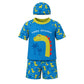 Morex 3 Pcs Printed Swimming Costume Set For Boys & Girls | TShirt, Shorts & Cap ThreePiece Uv Protective Swimming Costume For