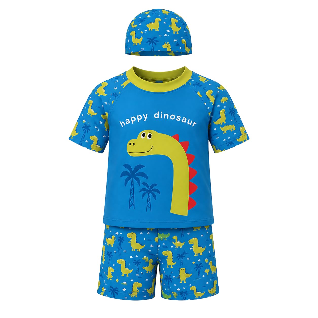 Morex 3 Pcs Printed Swimming Costume Set For Boys & Girls | TShirt, Shorts & Cap ThreePiece Uv Protective Swimming Costume For