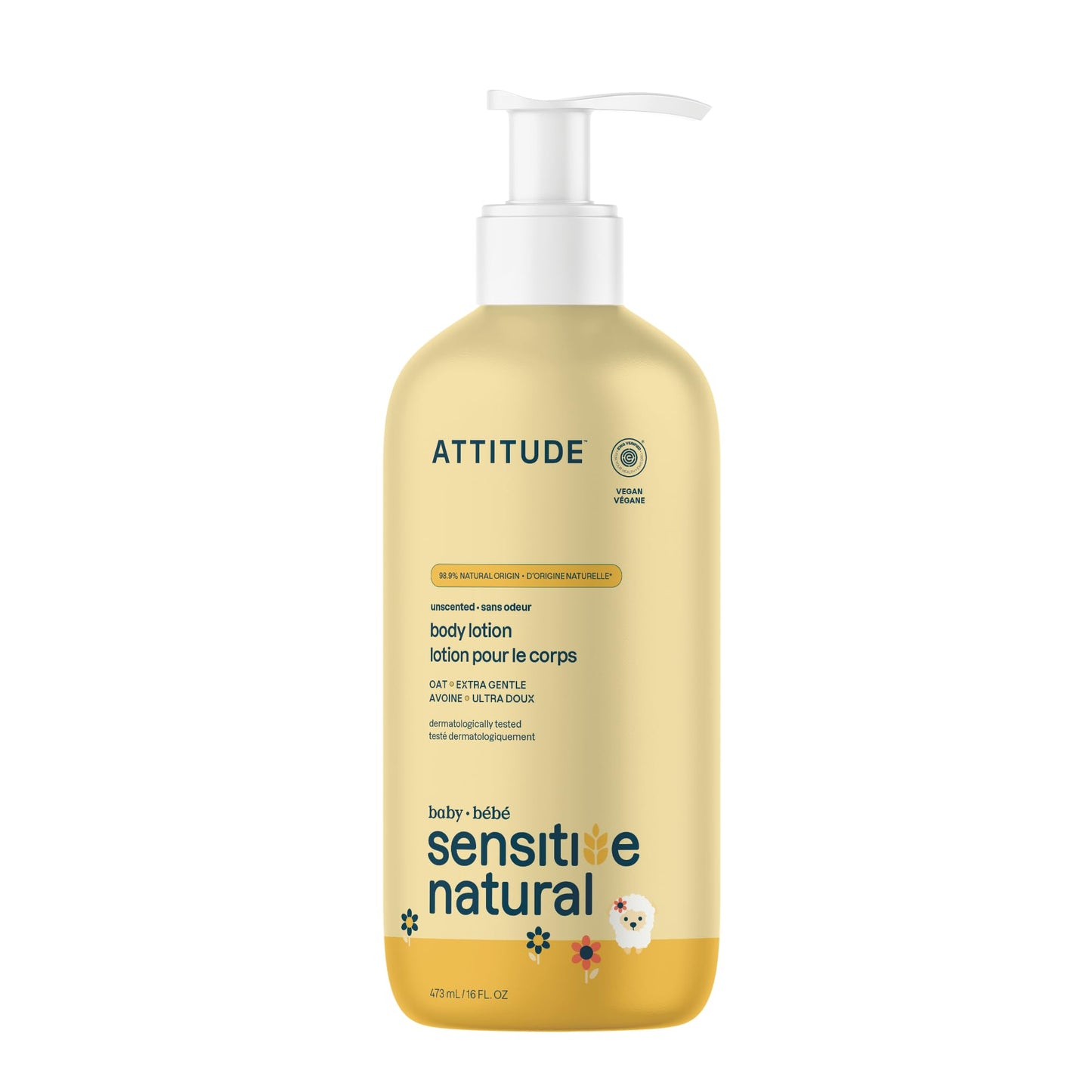 ATTITUDE Body Lotion for Baby, EWG Verified, Plant and Mineral-Based Ingredients, Vegan Personal Care Products, Sensitive Skin, 