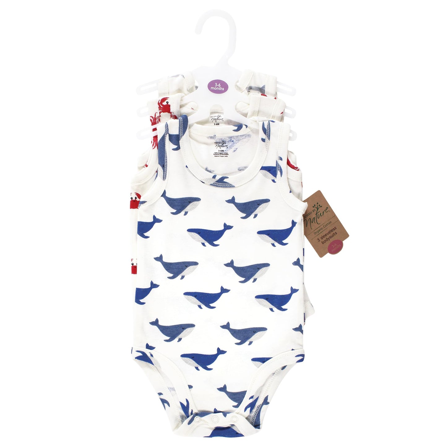 Touched By Nature Unisex Baby Organic Cotton Sleeveless Bodysuits, Mystic Sea Creatures, 18-24 Months