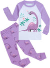 Little Hand Kids & Toddler Girls Dinosaur Pajamas 2 Piece Pjs Set 100% Cotton Long Sleeve Purple Sleepwear 4T