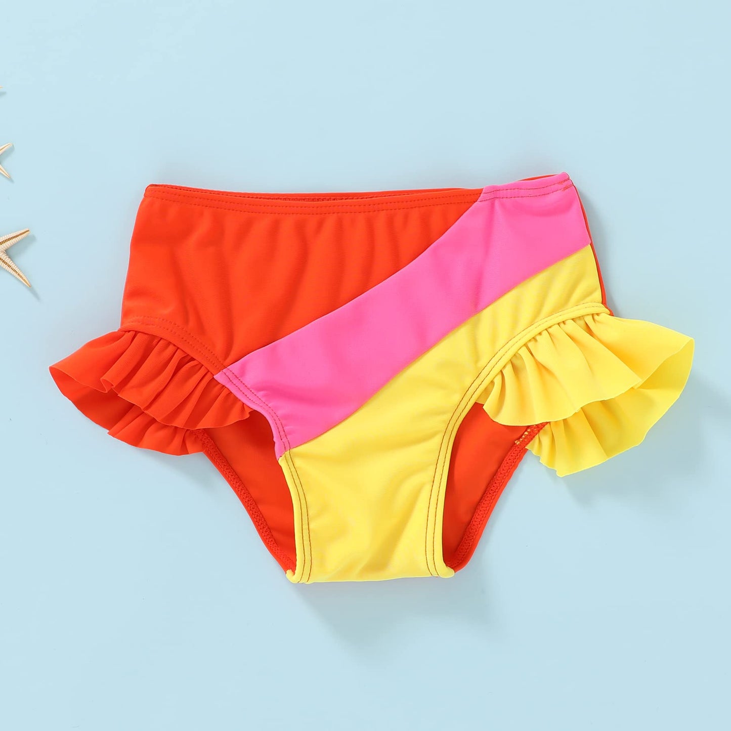 Younger Tree Toddler Girls Two Pieces Swimsuit Color Block Stripe Swimwear Summer Beach Bathing Suit (Orange 18-24 Months)