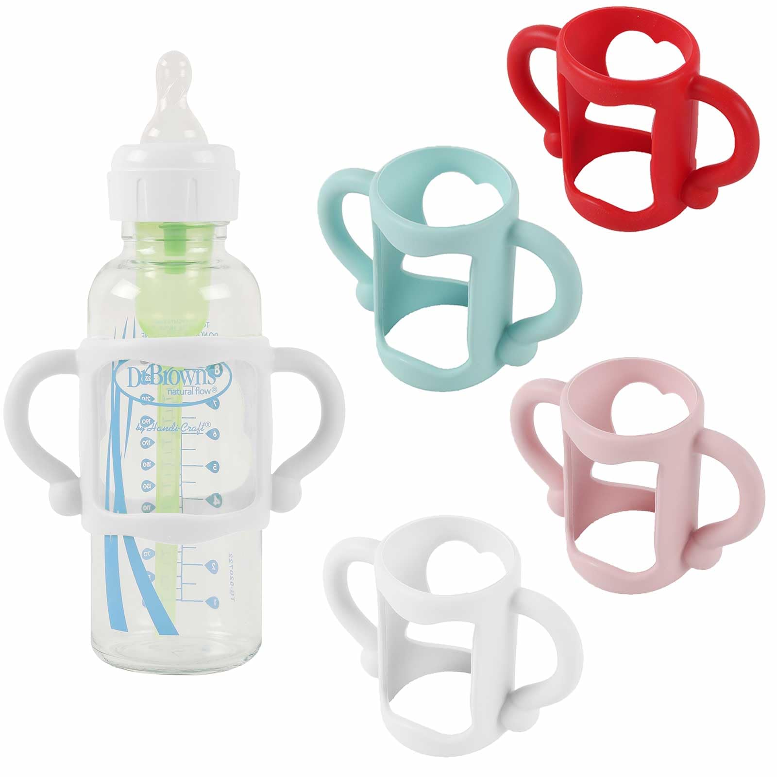 TonGass (4-Pack) Bottle Handles for Dr Brown Narrow Baby Bottles with Easy Grip Handles to Hold Their Own Bottle - BPA-Free Soft