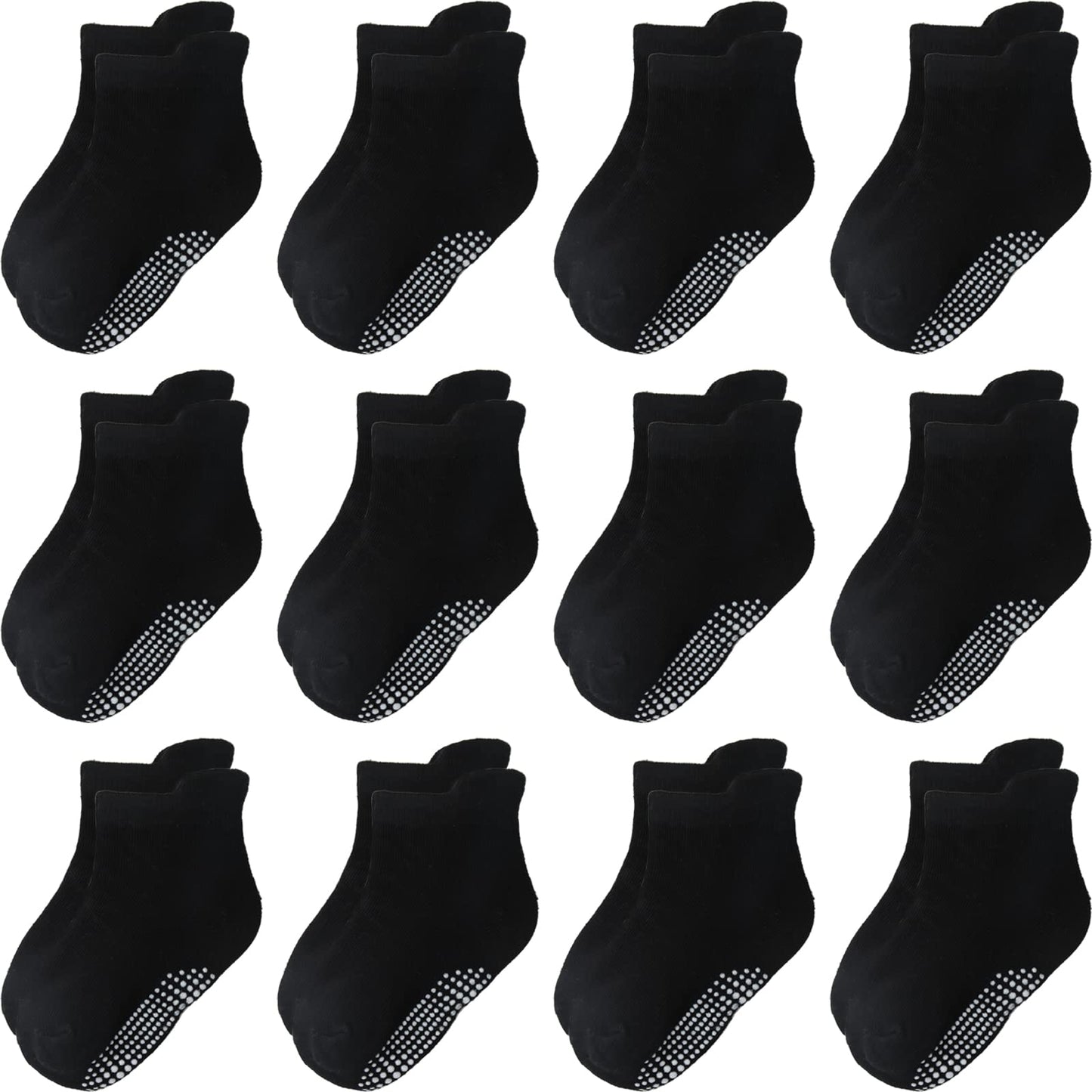 Aroveea Non Slip Grip Ankle Baby Socks 5-7 Years Old Black For Toddler Boys And Girls Kids Socks 12 Pack, Cute Cotton Baby Socks