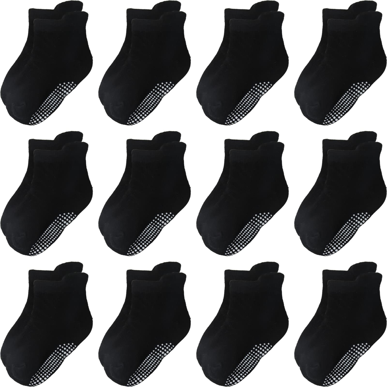 Aroveea Non Slip Grip Ankle Baby Socks 5-7 Years Old Black For Toddler Boys And Girls Kids Socks 12 Pack, Cute Cotton Baby Socks