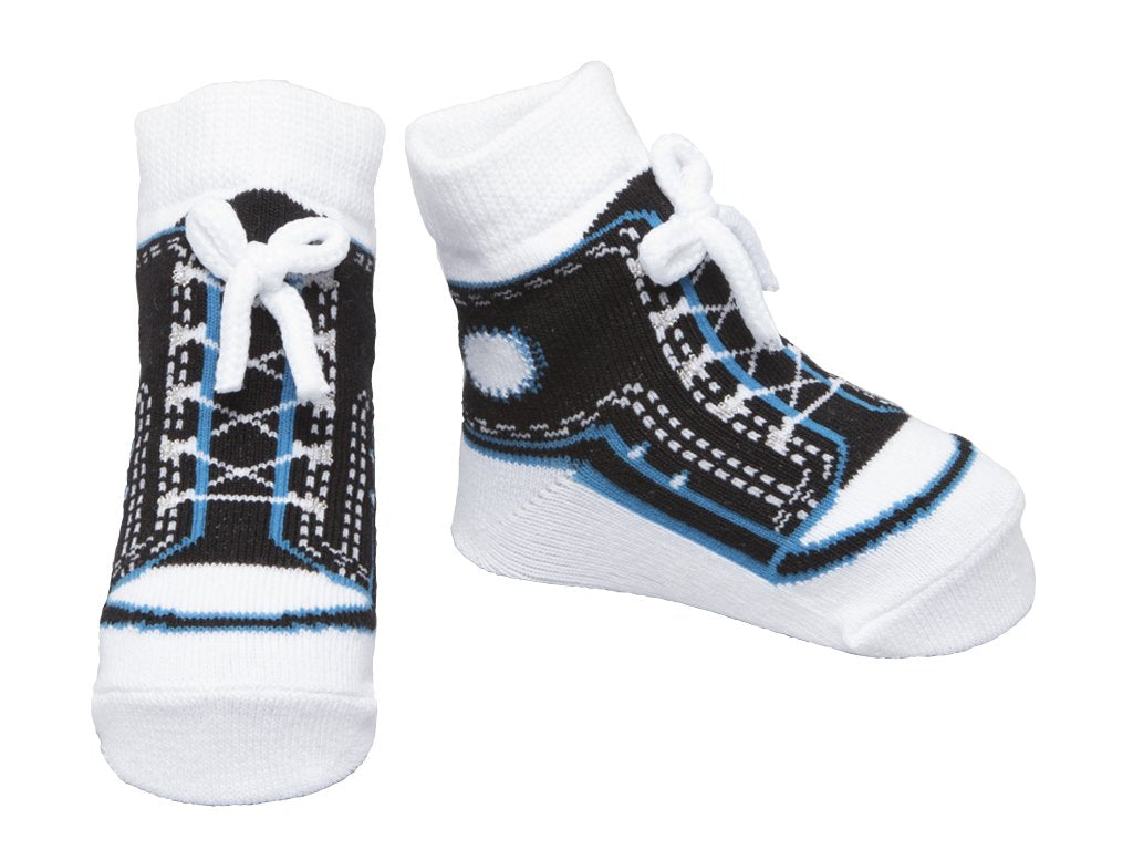 Baby Boy Socks With Sneaker Shoe Look-Non-Slip Gripper Soles-3 Or 6 Pairs-Cotton-Gift Packaged-Baby Shower-Faux Shoelaces