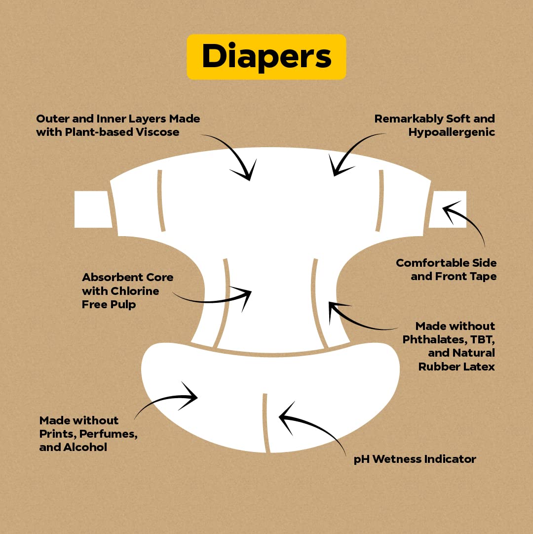 Dyper Baby Diapers Size 1 | Honest Ingredients | Cloth Alternative | Day & Overnight | Made With Plant-Based* Materials | Hypoal