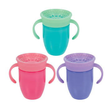 Nuby Wonder Cup With 360 Smart Edge Silicone Rim - (3-Pack) 7 Oz - Aqua/Purple/Pink