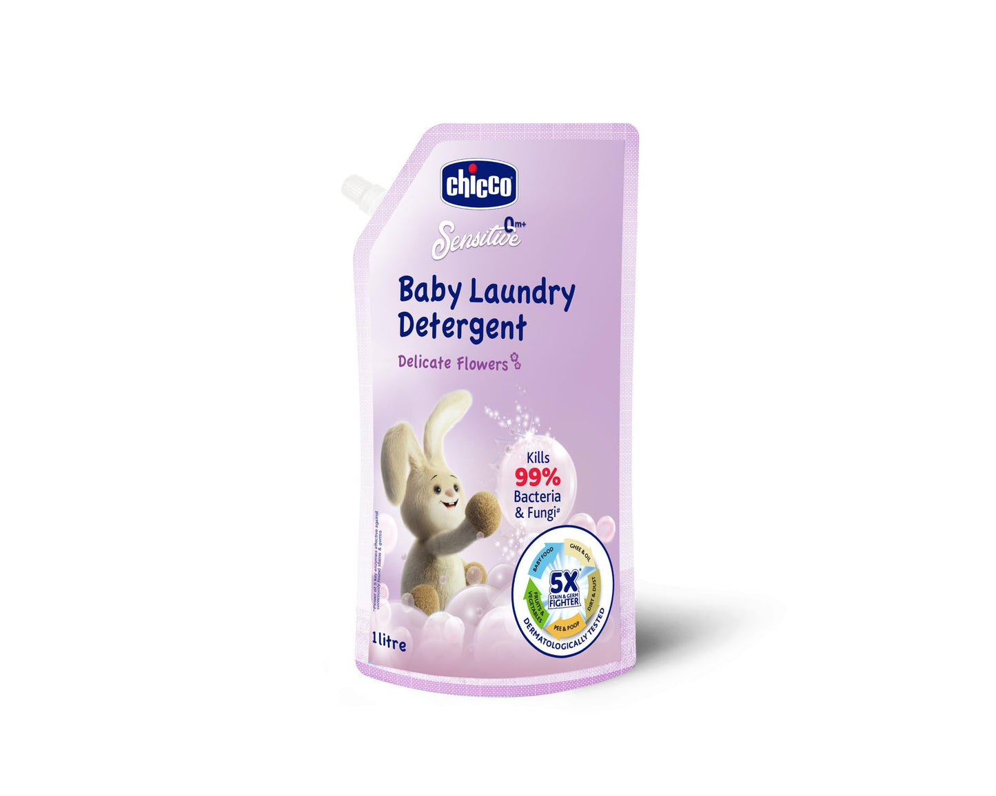 Chicco Baby Laundry Detergent 1L Pouch  Delicate Flowers | Liquid Detergent For Baby Clothes | Kills 99% Bacteria And Fungi | 5