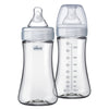 Chicco Duo 9Oz. Hybrid Baby Bottle With Invinci-Glass Inside/Plastic Outside With Slow Flow Anti-Colic Nipple - Clear/Grey, Coun