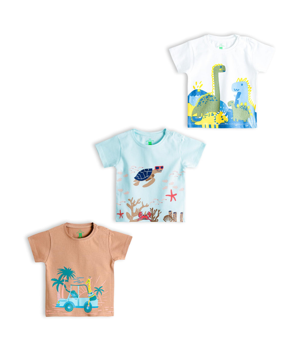 Yuv Infant Baby Boys & Girls 100% Cotton Printed Multicolor Half Sleeve T Shirts, Pack Of 3 (In, Age, 12 Months, 18 Months, Wt/B
