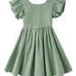 Dutebare Toddler Girls Dress Cotton Linen Ruffle Halter Sleeveless Kids Casual Summer Beach Party Dresses Green 110