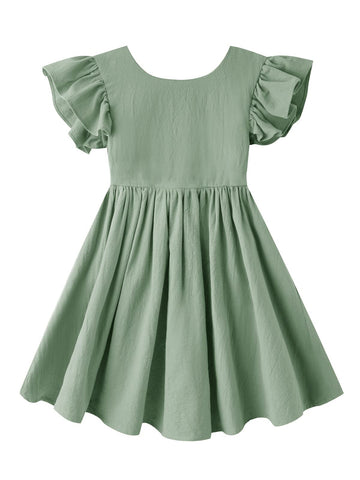 Dutebare Toddler Girls Dress Cotton Linen Ruffle Halter Sleeveless Kids Casual Summer Beach Party Dresses Green 110