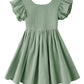 Dutebare Toddler Girls Dress Cotton Linen Ruffle Halter Sleeveless Kids Casual Summer Beach Party Dresses Green 100
